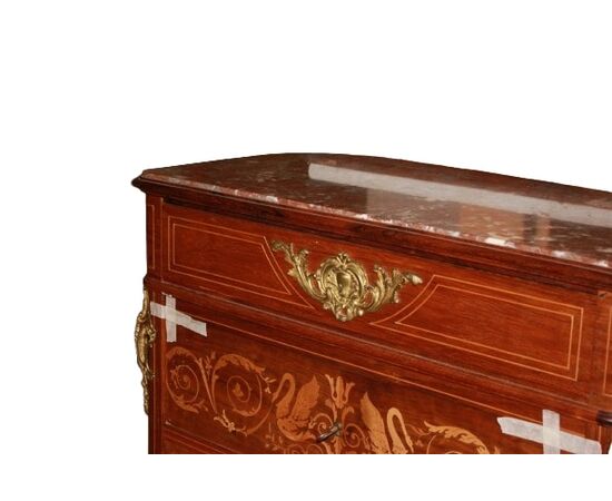 Bellissimo Secretaire Carlo X in legno di Palissandro riccamente intarsiato