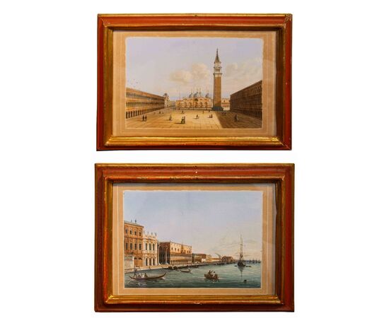 Scuola veneta, XIX secolo, Veduta di Piazza San Marco – Veduta del Bacino di San Marco