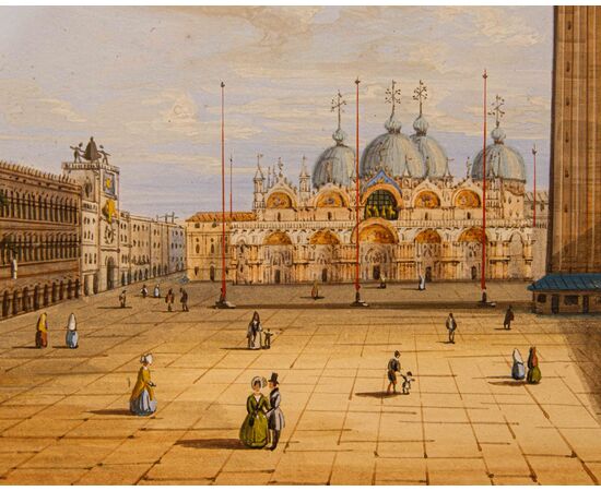 Scuola veneta, XIX secolo, Veduta di Piazza San Marco – Veduta del Bacino di San Marco