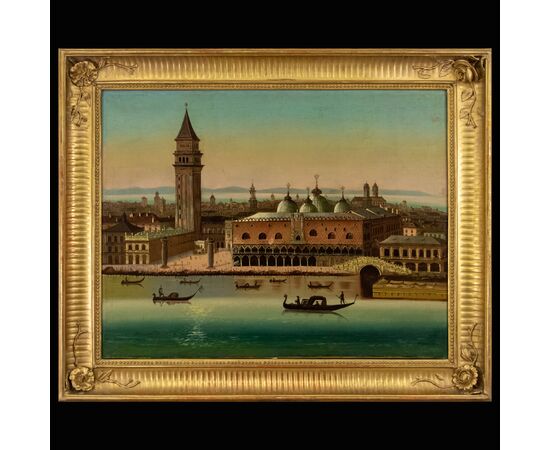 Scuola veneta, XIX secolo, Veduta di Venezia con Palazzo Ducale e l’orizzonte della Laguna Veneta
