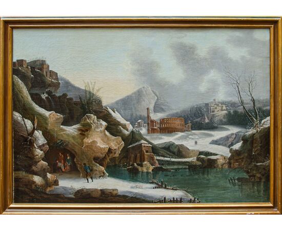 Francesco Foschi (Ancona, 1710 – Roma, 1780), Veduta fantastica invernale con rovine