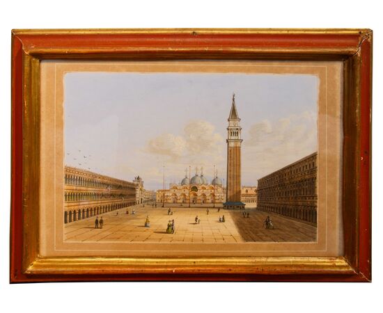 Scuola veneta, XIX secolo, Veduta di Piazza San Marco – Veduta del Bacino di San Marco