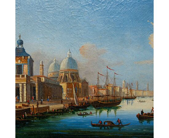 Scuola italiana, XIX secolo, Veduta con Punta della Dogana e Santa Maria della Salute
