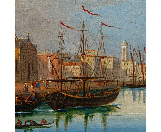 Scuola italiana, XIX secolo, Veduta con Punta della Dogana e Santa Maria della Salute
