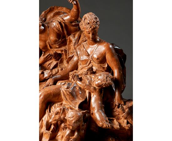 Diana cacciatrice e un’ Ancella tentate dai Satiri nelle vesti di innocenti Putti, Scultura in terracotta, Parigi, XIX° secolo