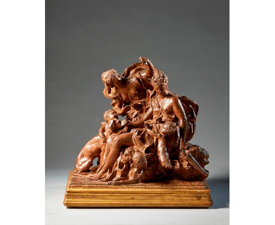 Diana cacciatrice e un’ Ancella tentate dai Satiri nelle vesti di innocenti Putti, Scultura in terracotta, Parigi, XIX° secolo