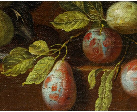 Scuola romana, XVII secolo, Natura morta con zucca, pere e fichi