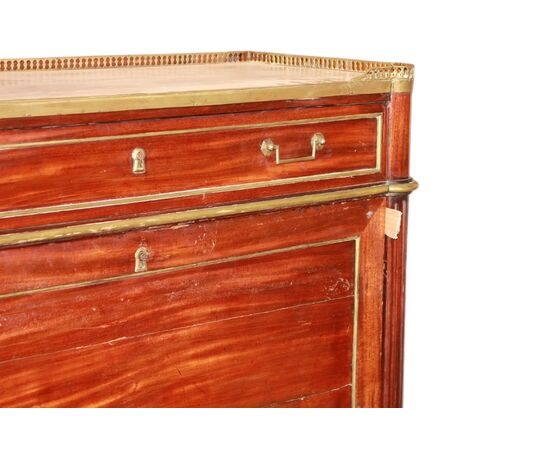 Secretaire Luigi XVI in Legno di Mogano Con Piano In Marmo Bianco