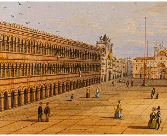 Scuola veneta, XIX secolo, Veduta di Piazza San Marco – Veduta del Bacino di San Marco