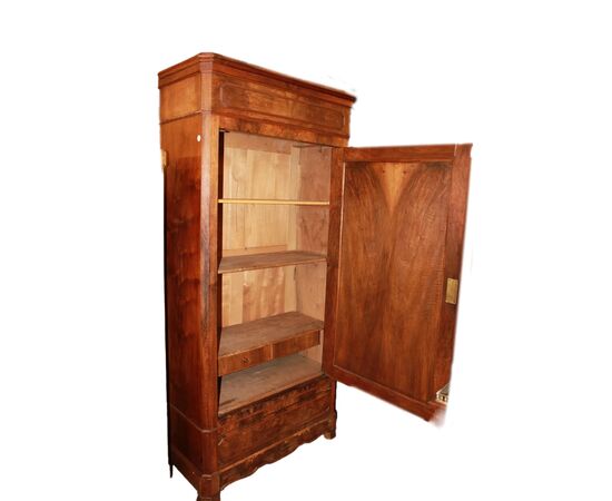 Armadio Stipo ad Una Porta stile Luigi Filippo in Legno di Noce e Radica