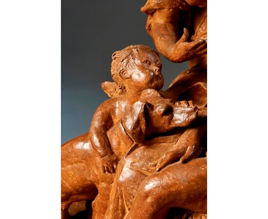 Diana cacciatrice e un’ Ancella tentate dai Satiri nelle vesti di innocenti Putti, Scultura in terracotta, Parigi, XIX° secolo