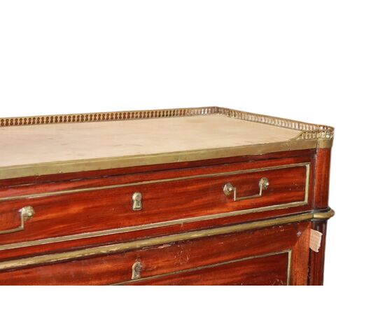 Secretaire Luigi XVI in Legno di Mogano Con Piano In Marmo Bianco