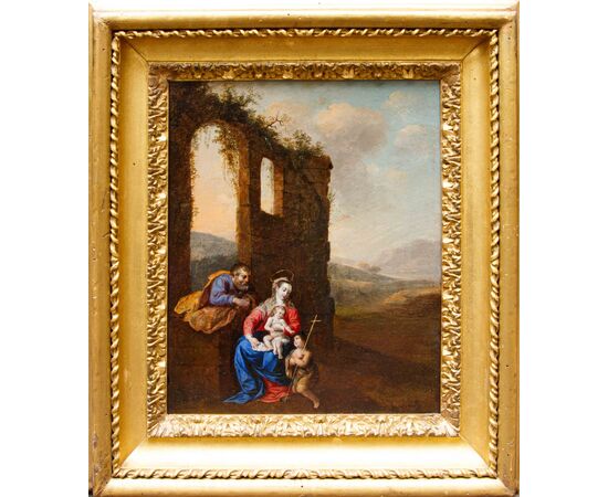 Bottega di Bartholomeus Breenbergh (Deventer, 1598 - Amsterdam, 1657), Sacra Famiglia con San Giovannino