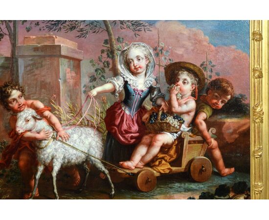 Coppia di dipinti raffiguranti l’Allegoria della Primavera con putti e l’Allegoria dell’Autunno con putti, Vittorio Amedeo Rapos, 1786