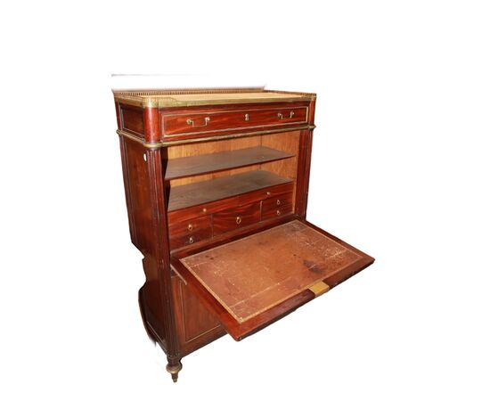 Secretaire Luigi XVI in Legno di Mogano Con Piano In Marmo Bianco