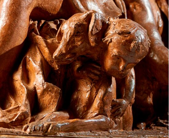 Diana cacciatrice e un’ Ancella tentate dai Satiri nelle vesti di innocenti Putti, Scultura in terracotta, Parigi, XIX° secolo