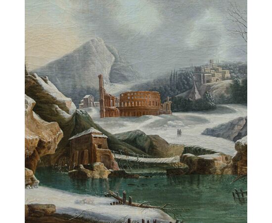 Francesco Foschi (Ancona, 1710 – Roma, 1780), Veduta fantastica invernale con rovine