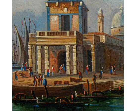 Scuola italiana, XIX secolo, Veduta con Punta della Dogana e Santa Maria della Salute