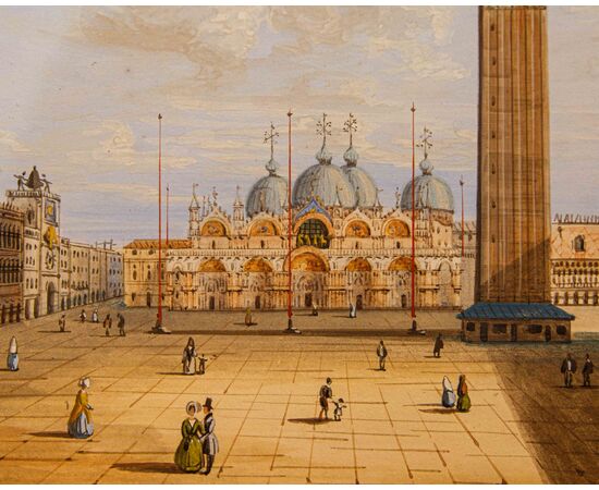 Scuola veneta, XIX secolo, Veduta di Piazza San Marco – Veduta del Bacino di San Marco