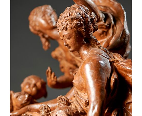 Diana cacciatrice e un’ Ancella tentate dai Satiri nelle vesti di innocenti Putti, Scultura in terracotta, Parigi, XIX° secolo