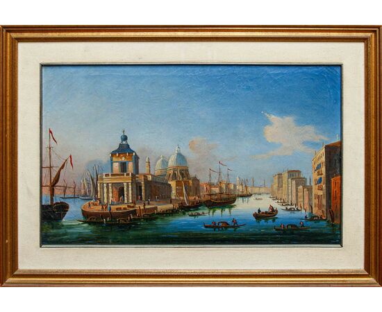 Scuola italiana, XIX secolo, Veduta con Punta della Dogana e Santa Maria della Salute