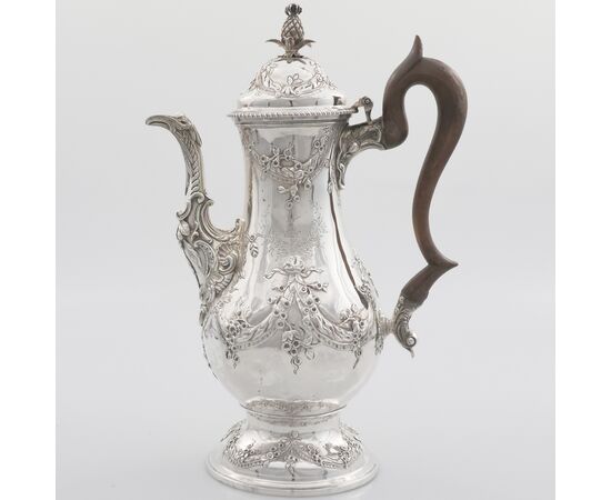 Caffettiera in argento sterling Giorgio III, Charles Wright, Londra, 1771