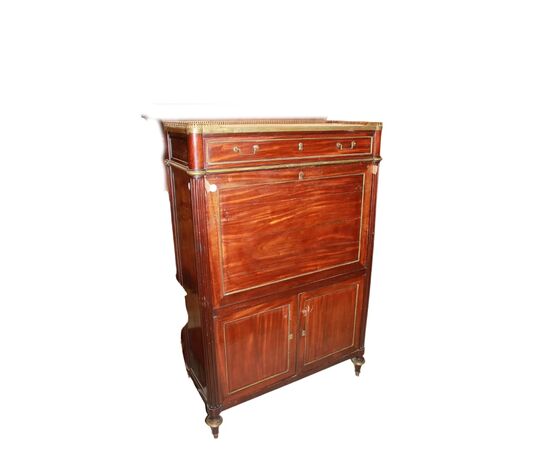 Secretaire Luigi XVI in Legno di Mogano Con Piano In Marmo Bianco