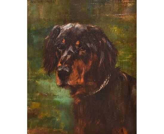 DIPINTI ANTICHI, RITRATTI DI CANI, SETTER GORDON, OLIO SU TELA, EPOCA OTTOCENTO. (QA660)