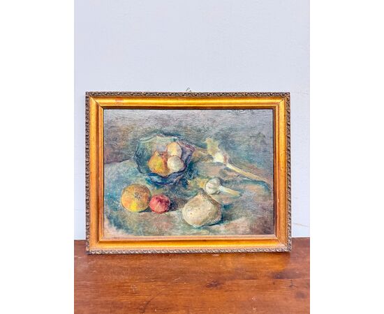 Antico dipinto ad olio, Manfredini, 1944, Trieste, natura morta, 47x38 cm