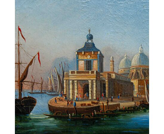 Scuola italiana, XIX secolo, Veduta con Punta della Dogana e Santa Maria della Salute