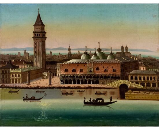 Scuola veneta, XIX secolo, Veduta di Venezia con Palazzo Ducale e l’orizzonte della Laguna Veneta
