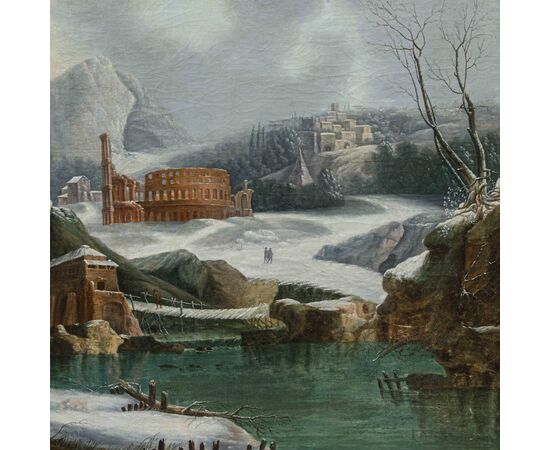 Francesco Foschi (Ancona, 1710 – Roma, 1780), Veduta fantastica invernale con rovine