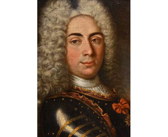 Ritratto di gentiluomo in armatura, Hyacinthe Rigaud (Perpignan 1659 - Parigi 1743) Scuola di
