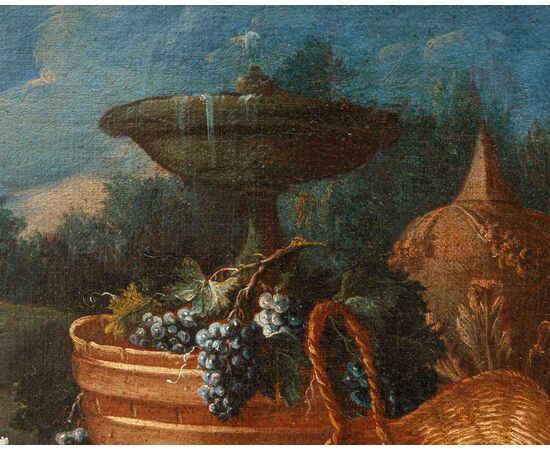 Gaspare Lopez (Napoli, 1650 ca. - Firenze, 1732), Natura morta con fiori, piatto e otre