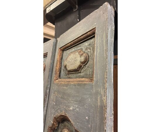 PTL700 - Antica porta laccata con pannelli dipinti, epoca '700, misure cm L 110 x H 211 x P 6