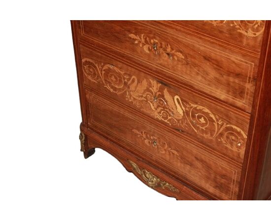 Bellissimo Secretaire Carlo X in legno di Palissandro riccamente intarsiato