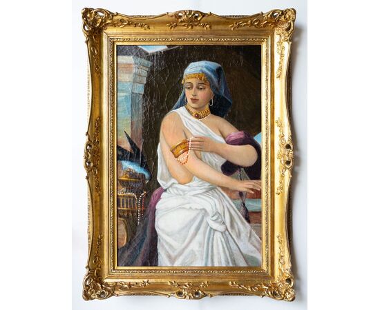 Dama con gioielli e gazza ladra – Olio su tela – metà XIX secolo