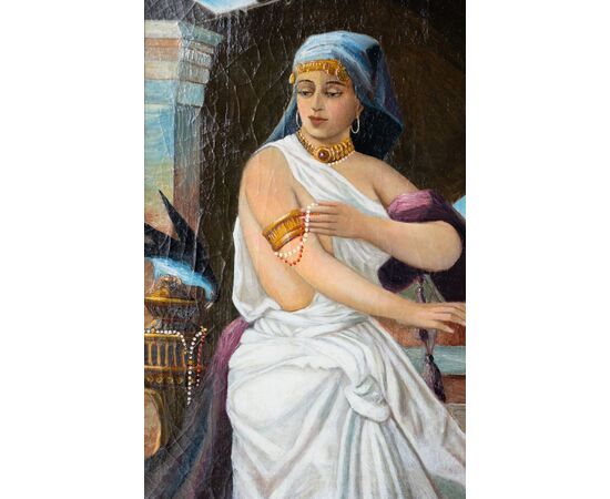 Dama con gioielli e gazza ladra – Olio su tela – metà XIX secolo