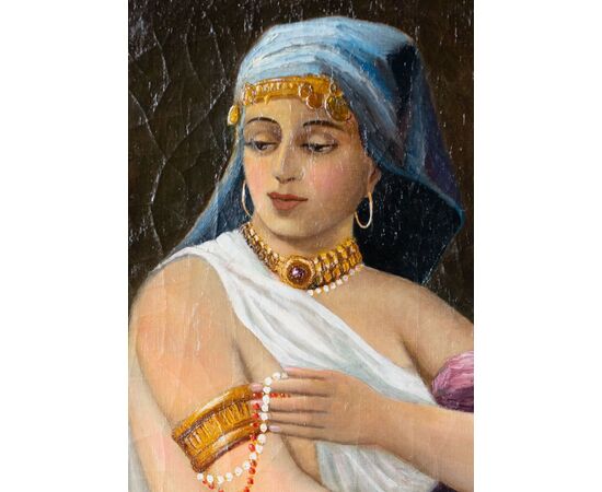 Dama con gioielli e gazza ladra – Olio su tela – metà XIX secolo