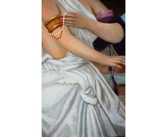 Dama con gioielli e gazza ladra – Olio su tela – metà XIX secolo