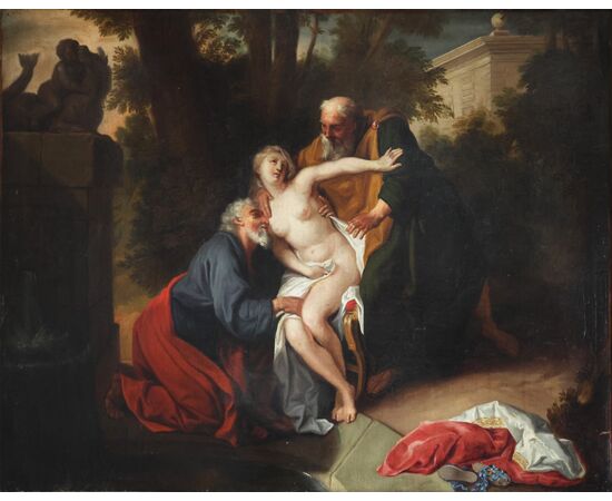 Scuola Francese; Susanna e i vecchioni, XVIII secolo, olio su tela