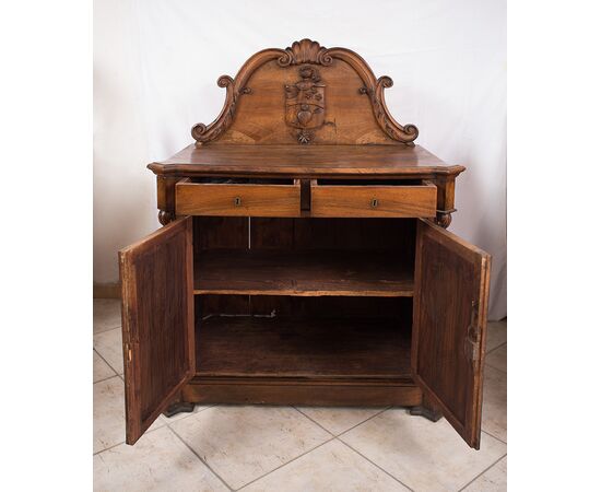 Credenza antica nobiliare in ulivo massello periodo Luigi Filippo Napoletano. XIX secolo.