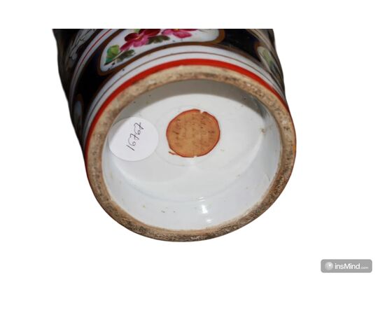 Vaso Francese in Porcellana del 1800 Decorato a motivo Floreale