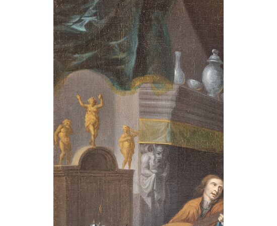 Interno elegante con gentiluomo musicista, dama e cane – Scuola olandese del XVII secolo