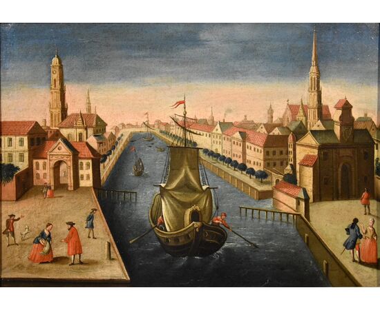 Vedute di Rotterdam con il Palazzo della Borsa e l'Antico Porto, Vedutista del Settecento