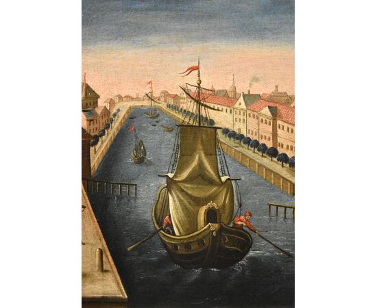 Vedute di Rotterdam con il Palazzo della Borsa e l'Antico Porto, Vedutista del Settecento
