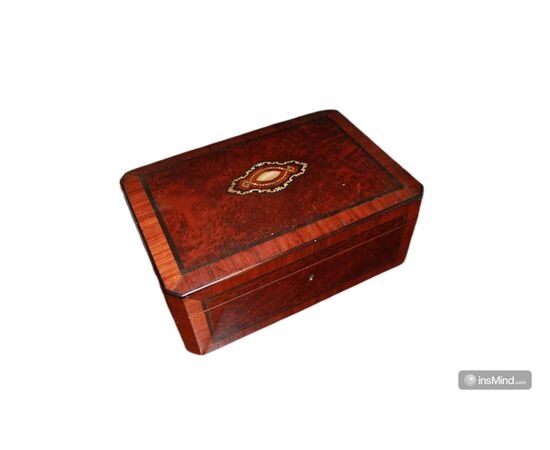 Scatola in Legno Porta Gioie Stile Napoleone III in radica con intarsi