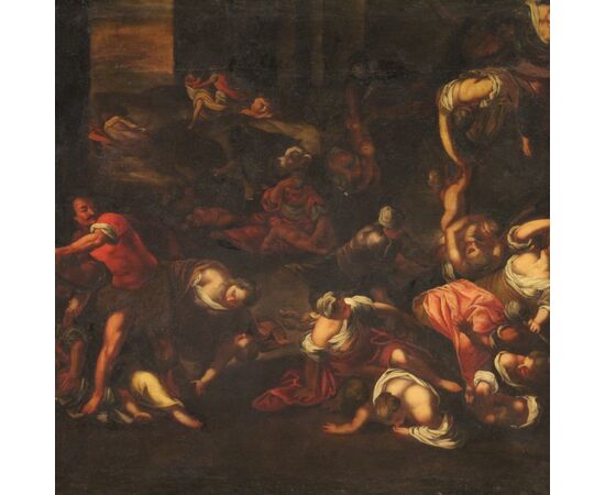 Antico dipinto religioso del XVII secolo, la strage degli innocenti