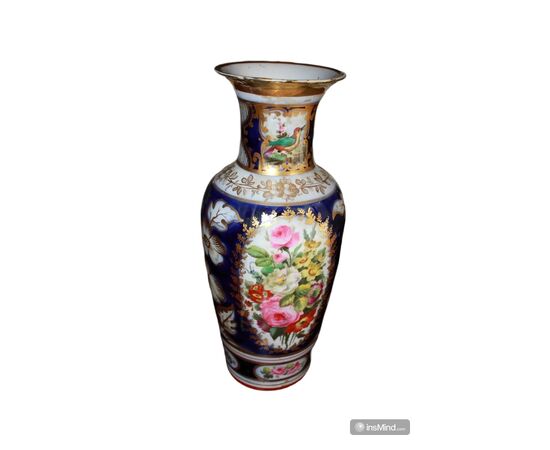 Vaso Francese in Porcellana del 1800 Decorato a motivo Floreale