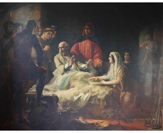Scuola Italiana; Tratto dal romanzo di Massimo d'Azeglio Niccolò de' Lapi, ovvero i Palleschi e i Piagnoni, XIX secolo, olio su tela
